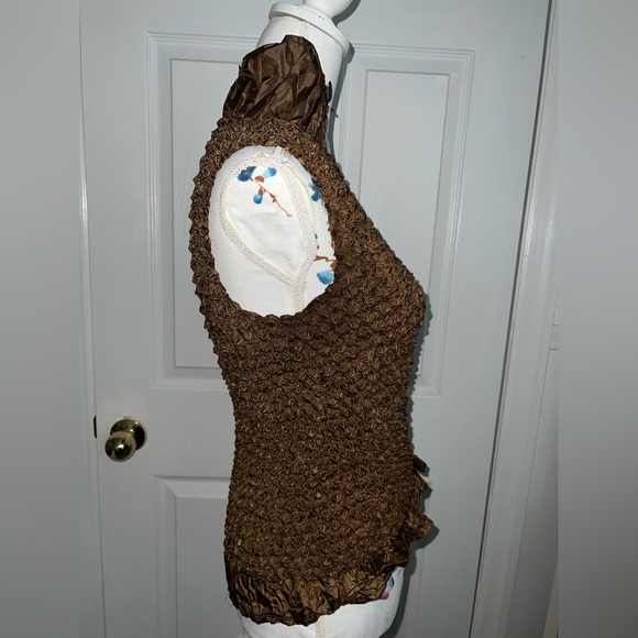 Brown Textured Button-Up Stretchy Top - Picture 3 of 5